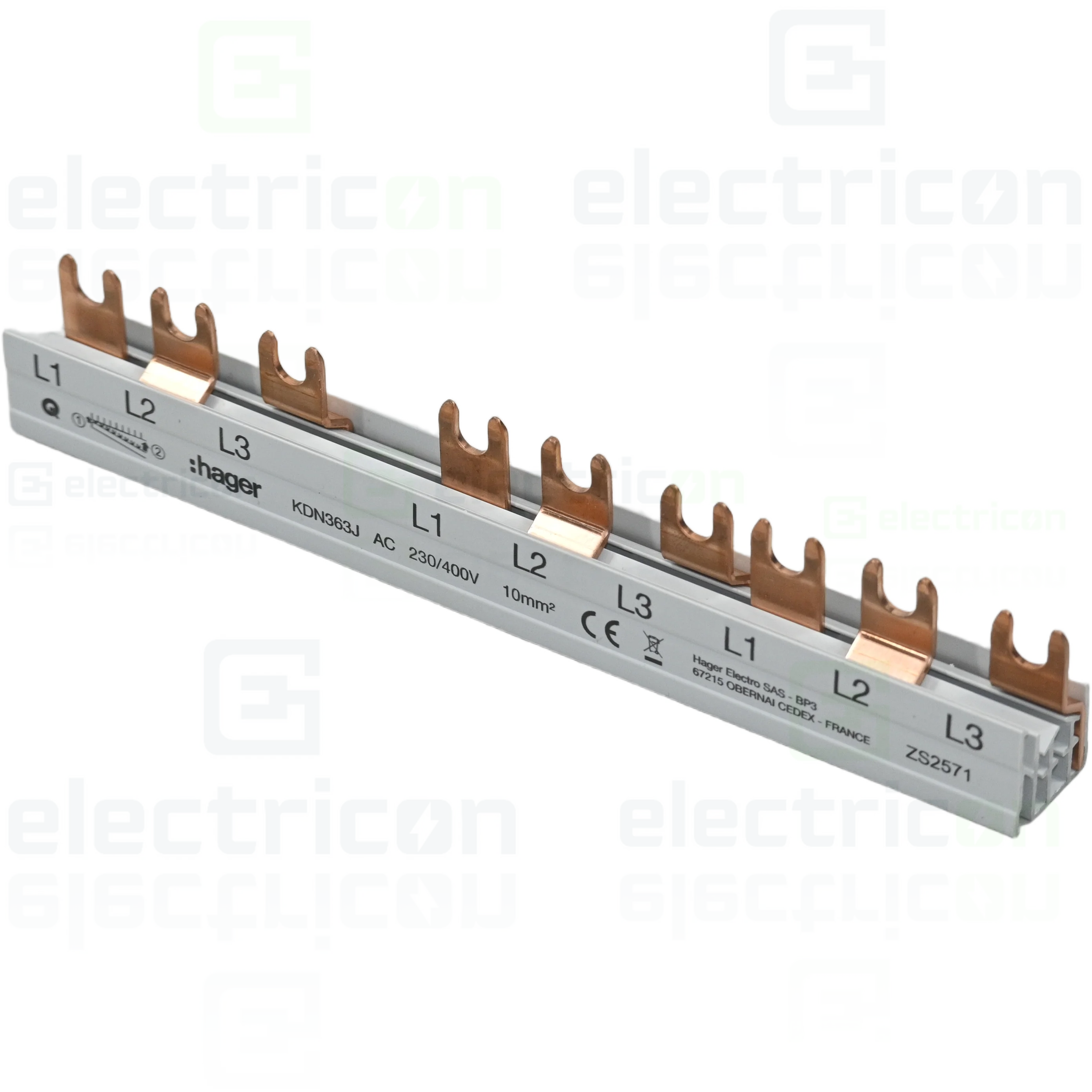 Pieptene de alimentare trifazat (3P) tip furcă Hager KDN363J [3]