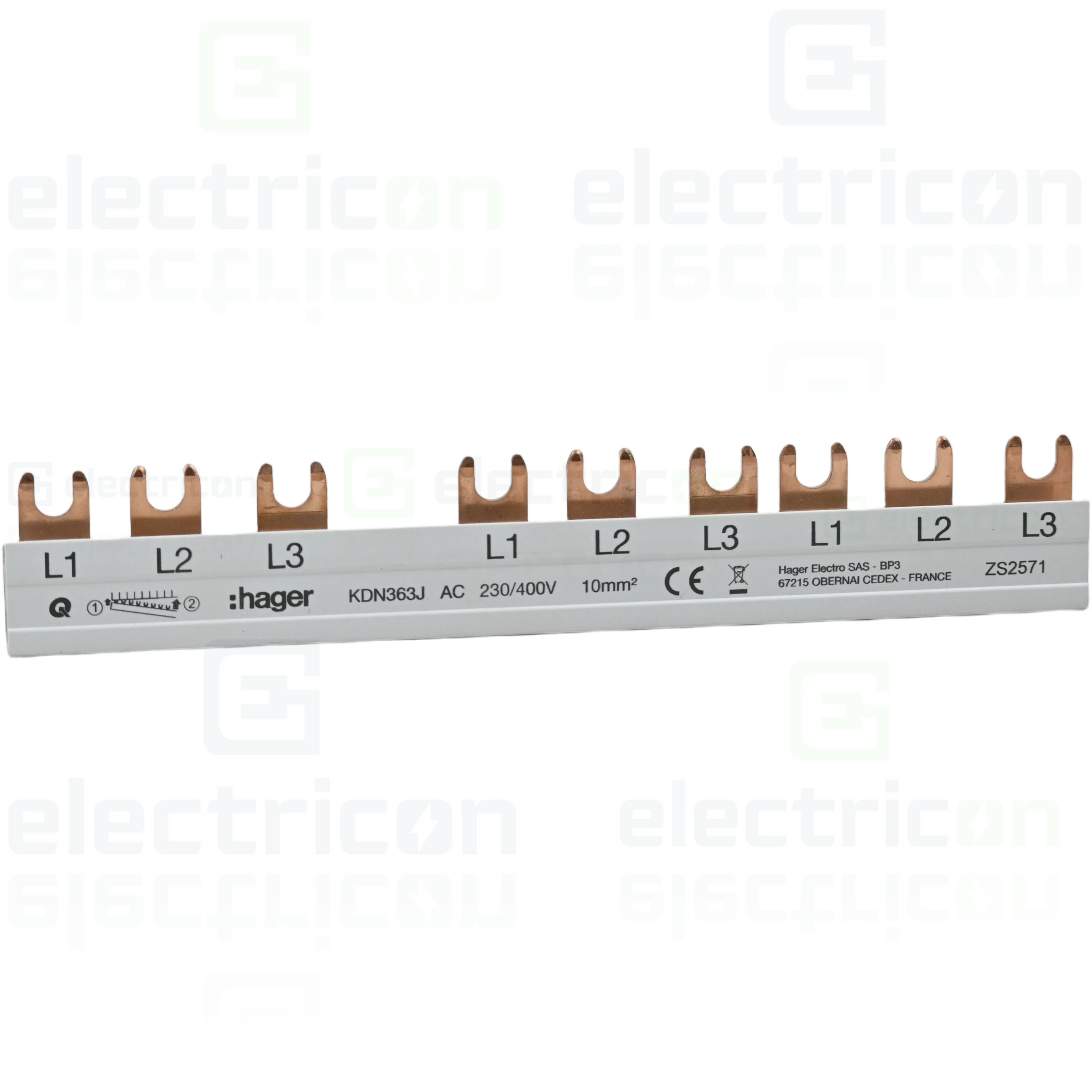 Busbar - Pieptene de alimentare trifazat (3P) tip furcă Hager KDN363J