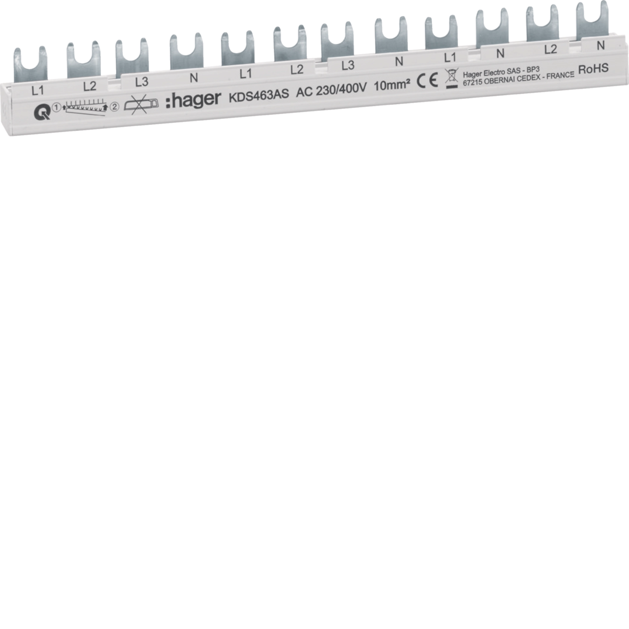 Busbar și accesorii - Bareta alimentare 3P 63A Hager KDS463AS