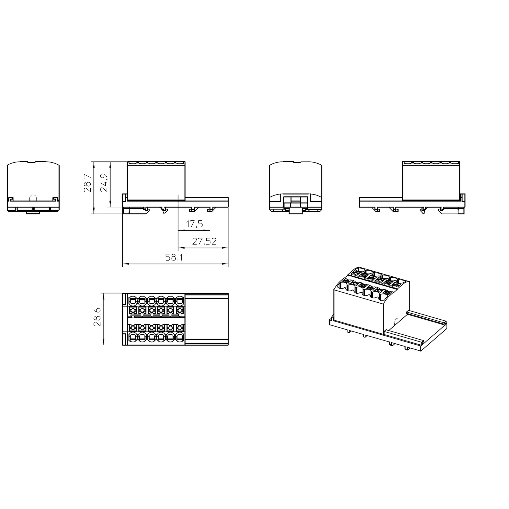 Bloc de distributie 4/12x2.5-NS35GY, PTFIX 12X2,5-NS35 BU , gri, Phoenix Contact, 3273022 [2]