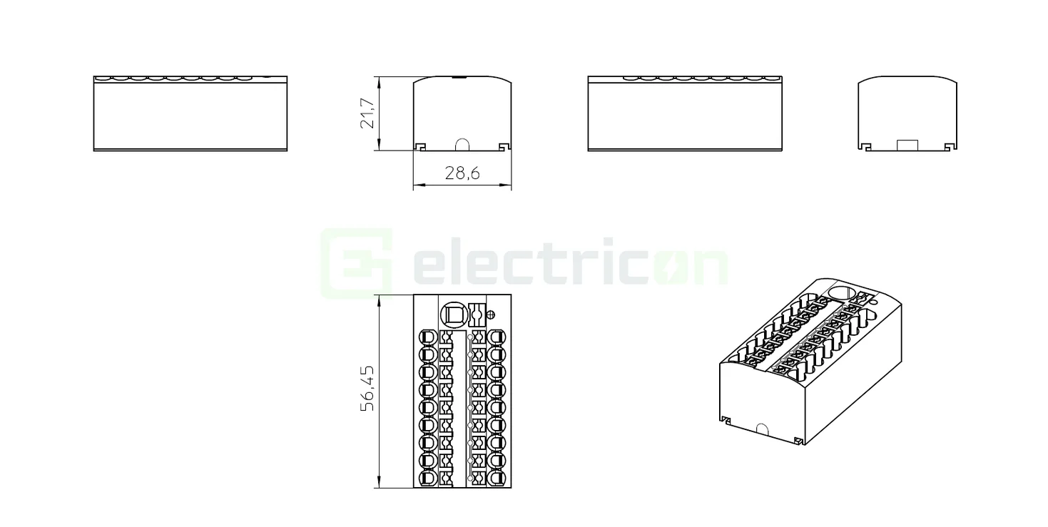 Bloc distribuție Phoenix Contact 3273376, PTFIX 6/18x2.5 BU, 19 conexiuni, 24A, 450V, albastru [2]