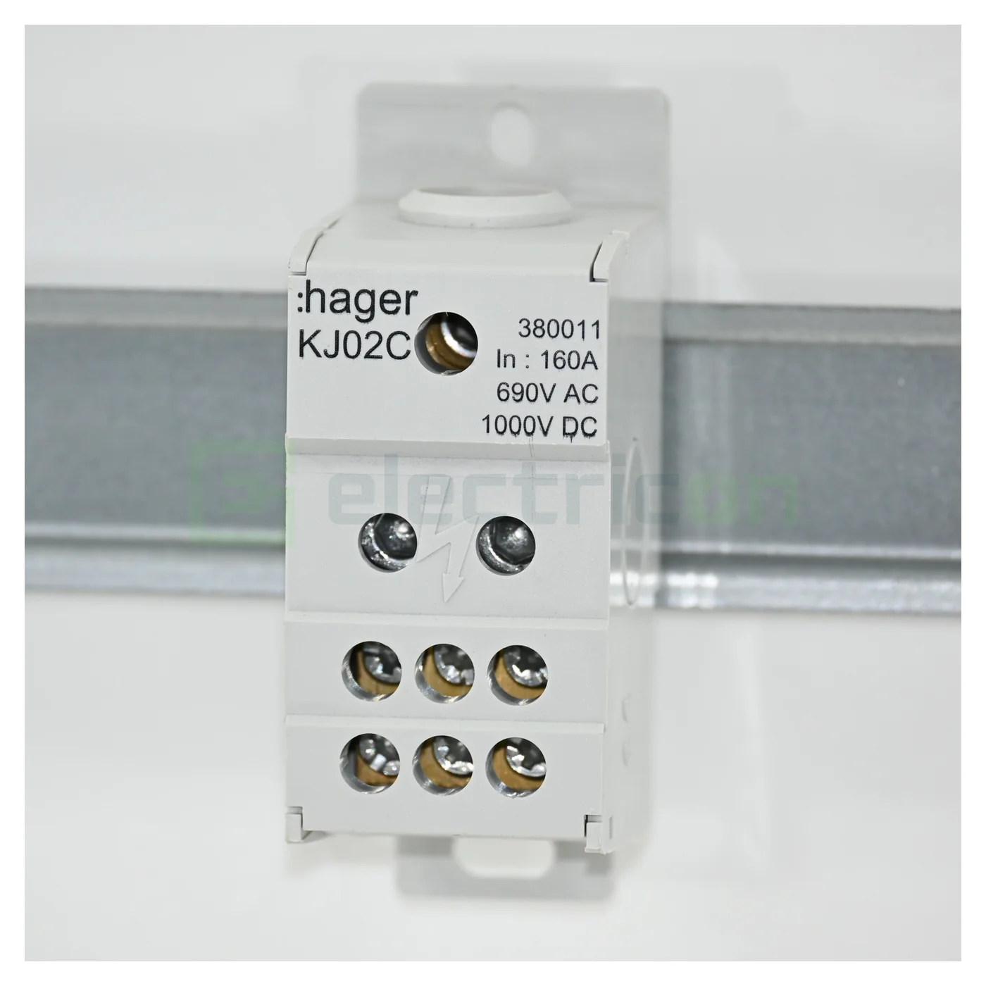 Bloc distribuție terminal, 1P, 160A, 1x70mm²+6x16mm² + 1 bară colectoare 16x5mm, lățime 35mm, Hager,  KJ02C