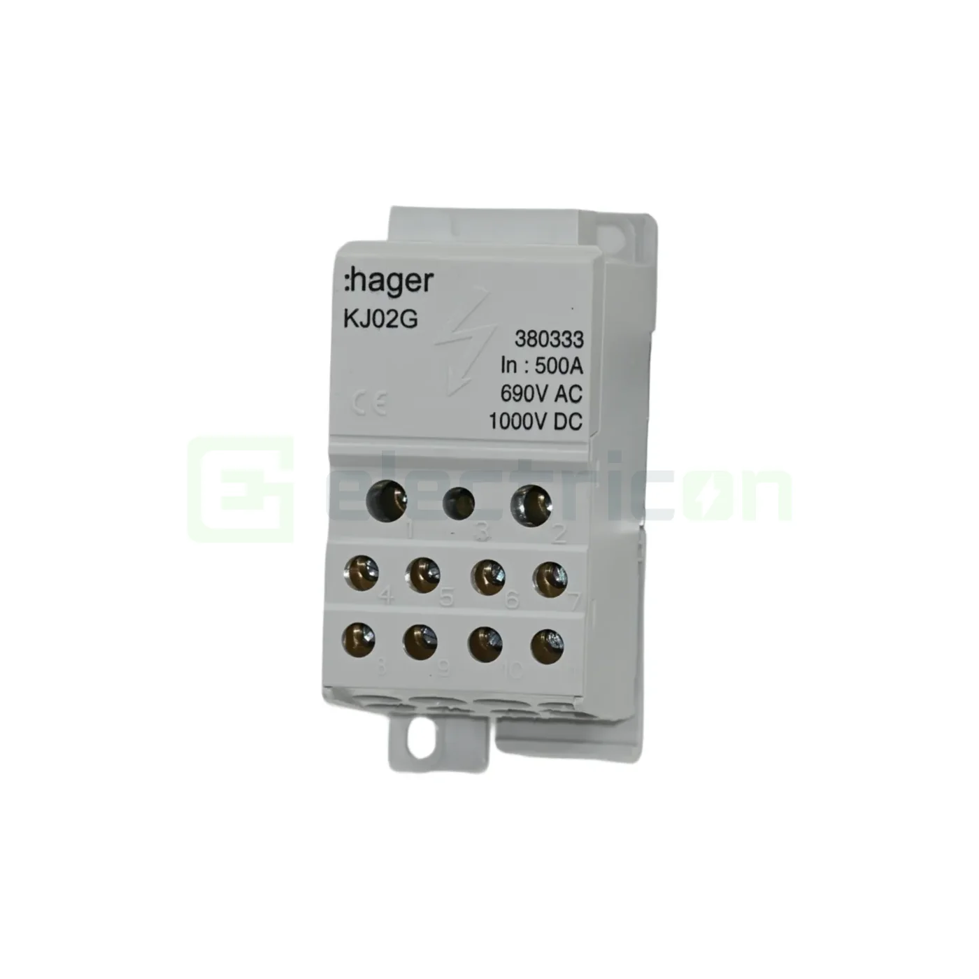 Bloc distributie terminal, 1P, 500A, 2x35mm² + 5x16mm² + 4x10mm² + bara colectoare din cupru de 24x6mm, latime 45mm, Hager, KJ02G [1]