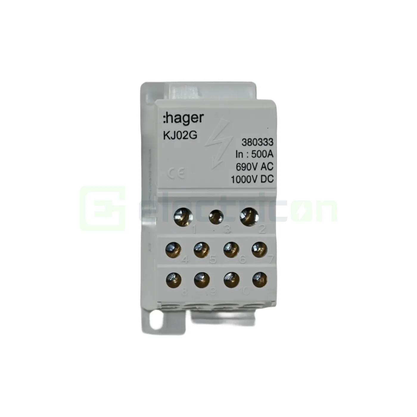 Bloc distributie terminal, 1P, 500A, 2x35mm² + 5x16mm² + 4x10mm² + bara colectoare din cupru de 24x6mm, latime 45mm, Hager, KJ02G [2]