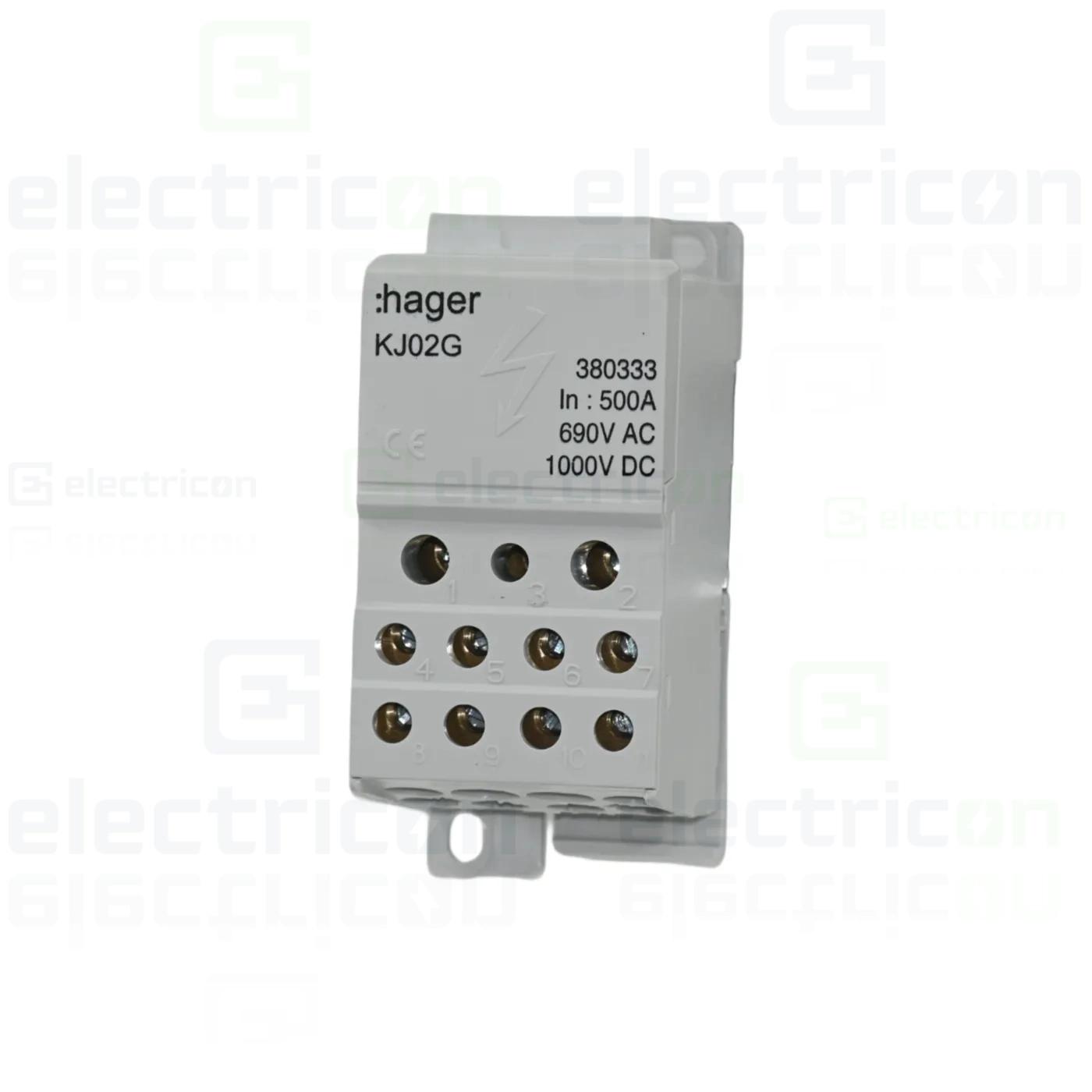 Bloc distributie terminal, 1P, 500A, 2x35mm² + 5x16mm² + 4x10mm² + bara colectoare din cupru de 24x6mm, latime 45mm, Hager, KJ02G [1]