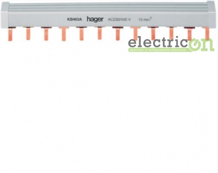 Bareta alimentare (busbar), 4P, tip pin, 12 module, 10mmp, 63A, Hager, KB463A [1]