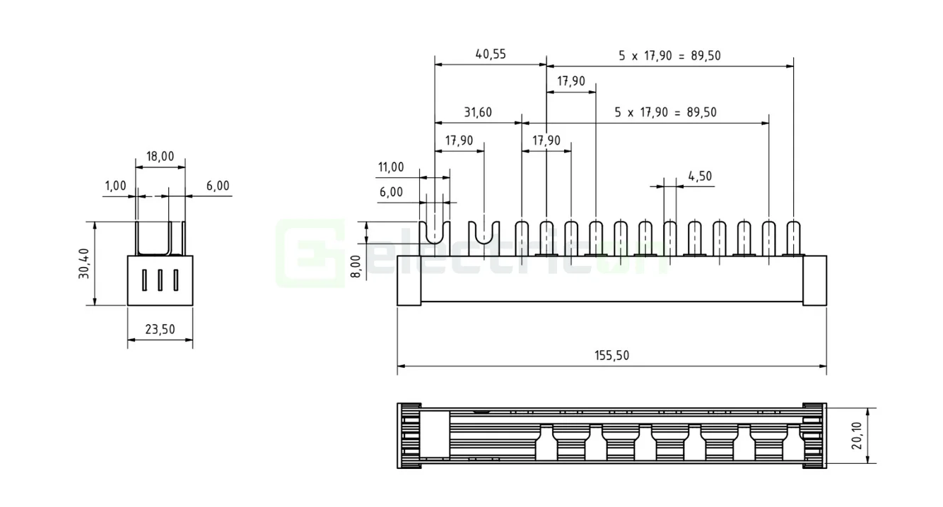 Busbar Monofazat 2P 6 Module MCB Schrack BSA90161 [5]