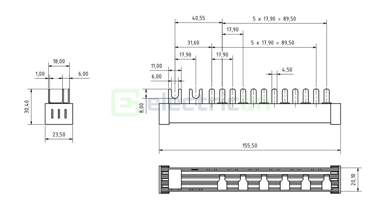 Busbar Monofazat 2P 6 Module MCB Schrack BSA90161 [1]