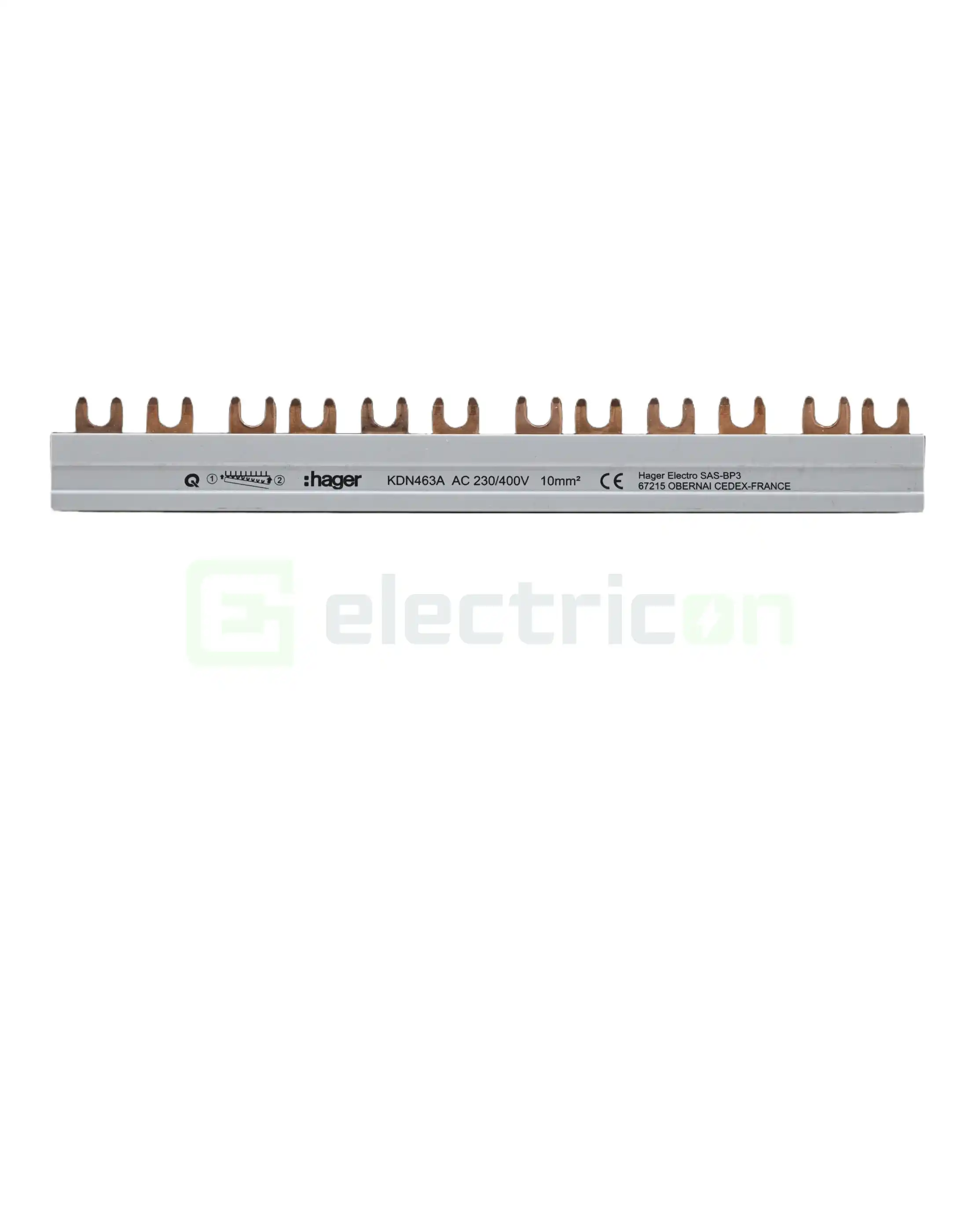 Bareta alimentare (busbar), 2P, tip furca, 12 module, 10mmp, 63A, Hager, KDN463A