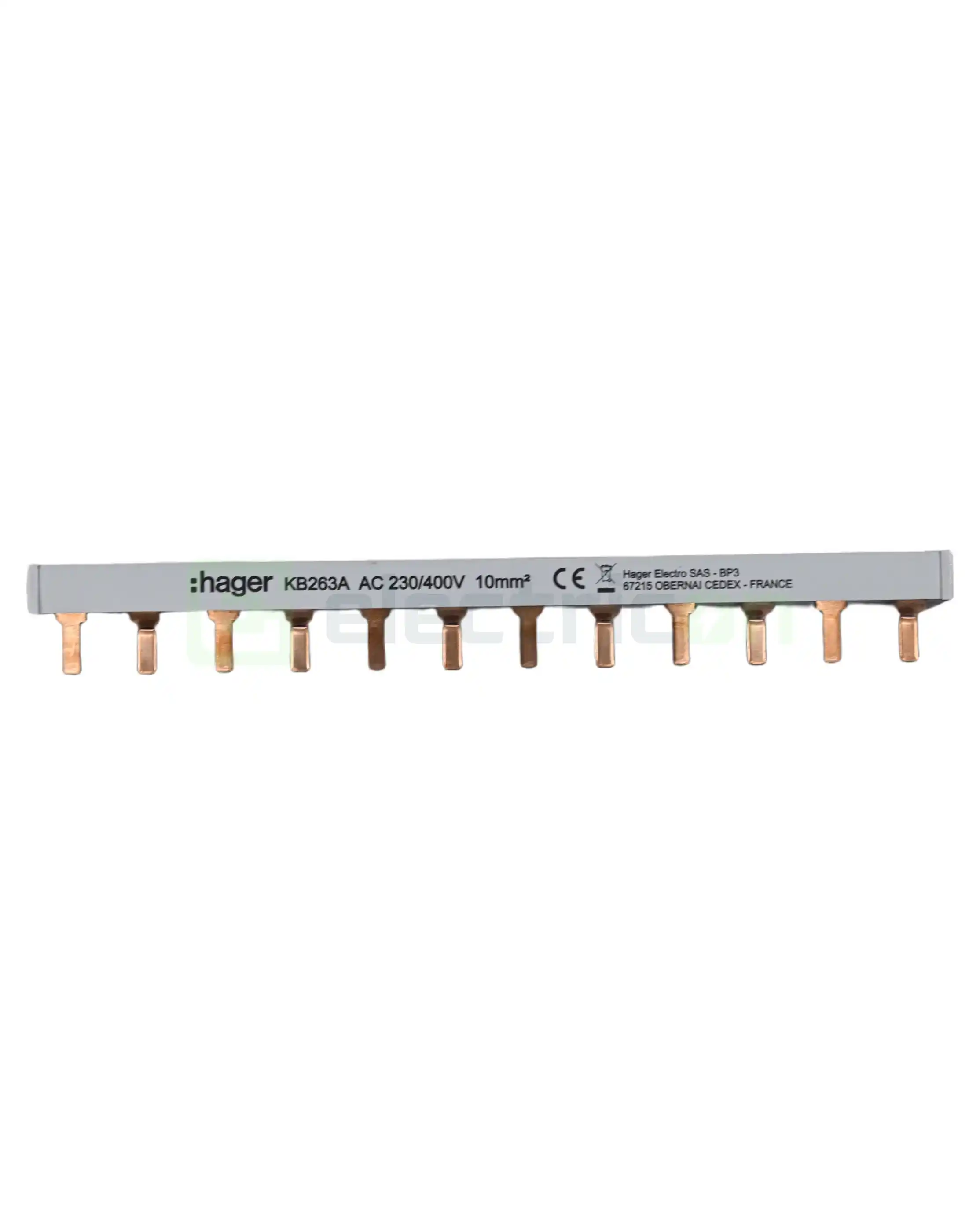 Busbar și accesorii - Bareta alimentare (busbar), 2P, tip pin, 12 module, 10mmp, 63A, Hager, KB263A