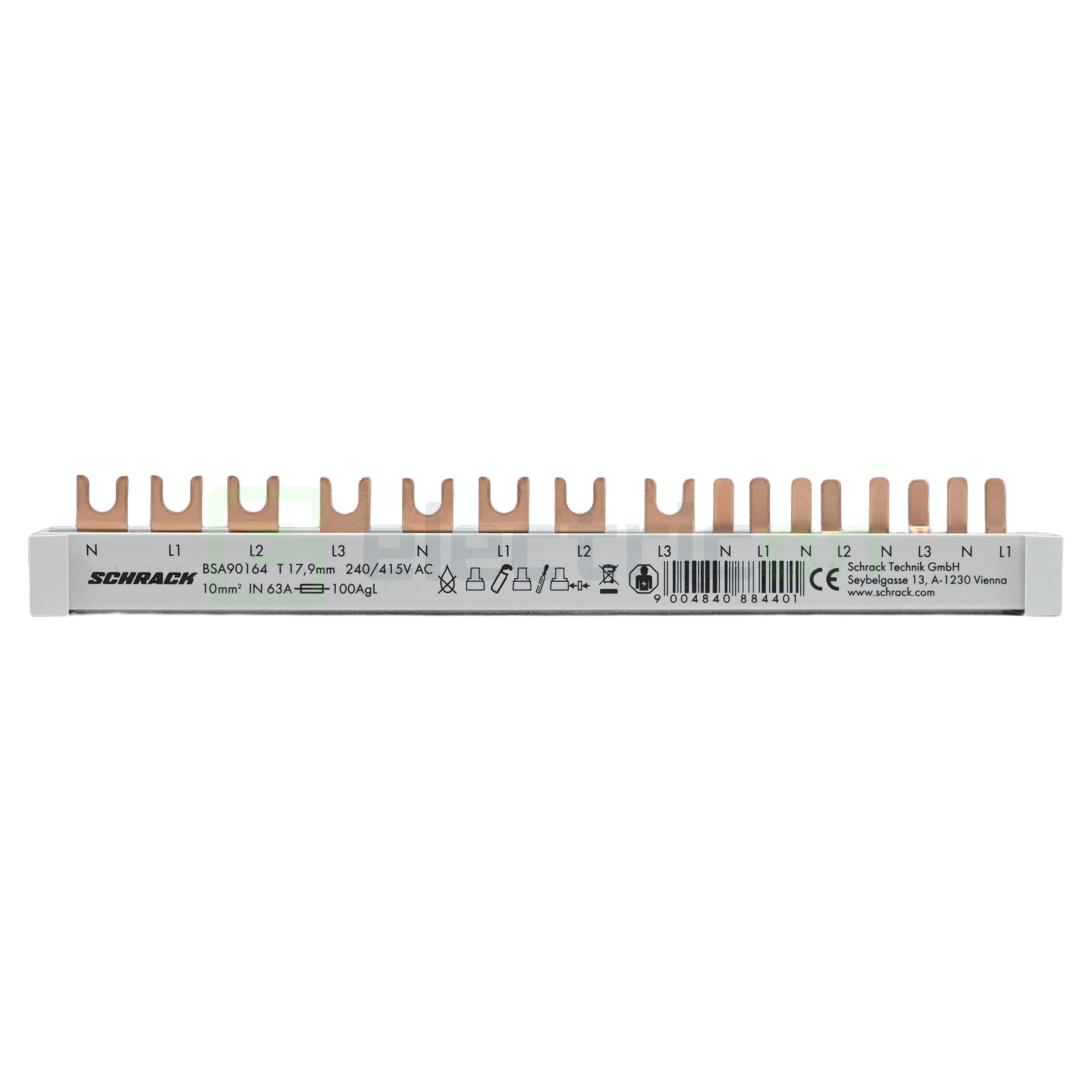 Busbar - Busbar trifazat 12 module Amparo Schrack BSA90164 (1x RCCB 4P + 1x MCB 4P + 4x MCB 1P+N)