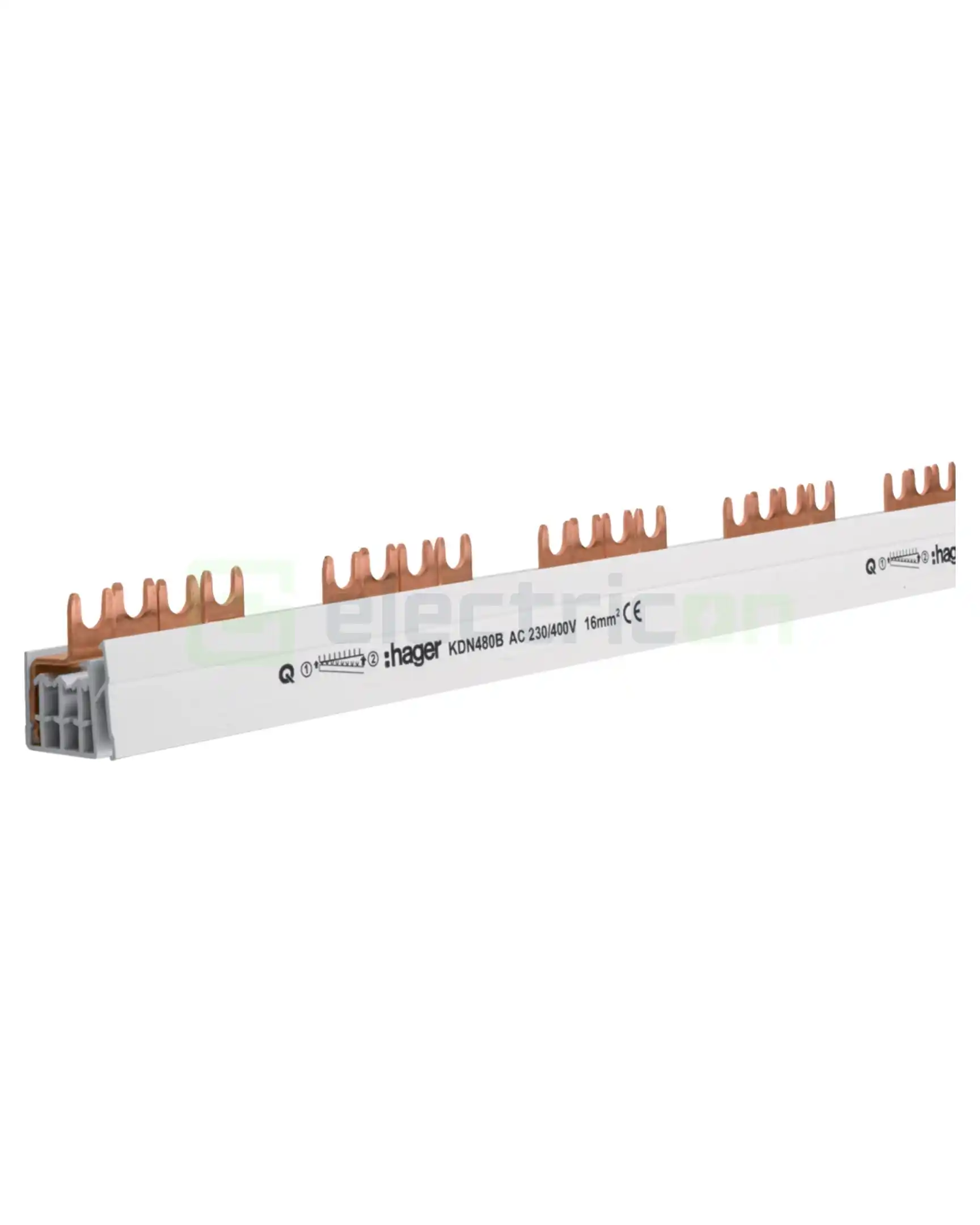 Busbar și accesorii - Bareta alimentare (busbar), 4P, tip furca, 56 module, 10mmp, 80A, Hager, KDN480B