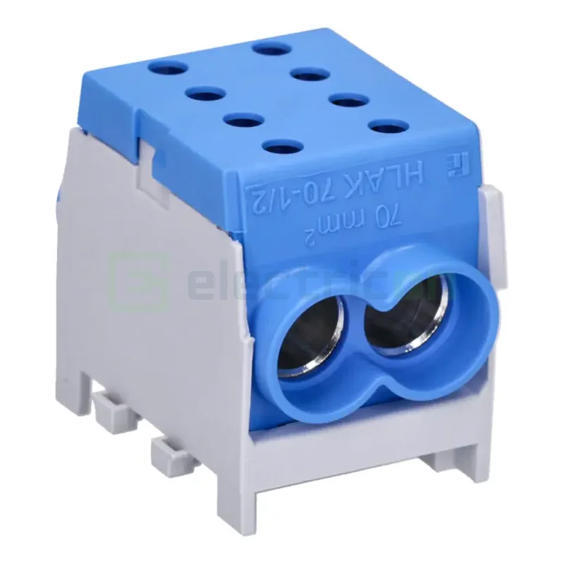 Cleme și conectori electrici - Clema de derivatie, 1P, fixare pe sina DIN, 10-70mm², albastru, Hager, KH70B