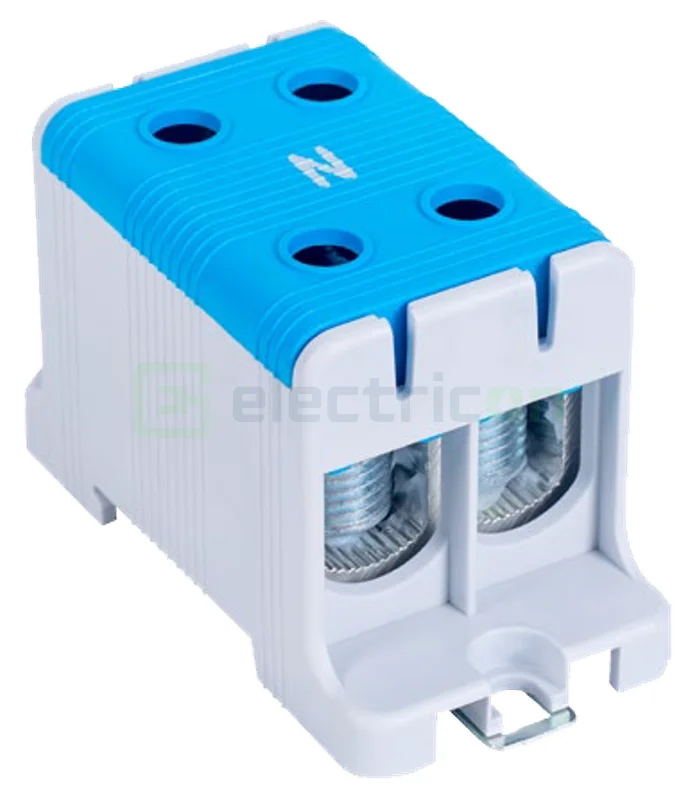 Cleme și conectori electrici - Clema de derivație, 2P, montaj pe sina, 95 mm², albastru, Tracon Electric, FLEAL-95/2K