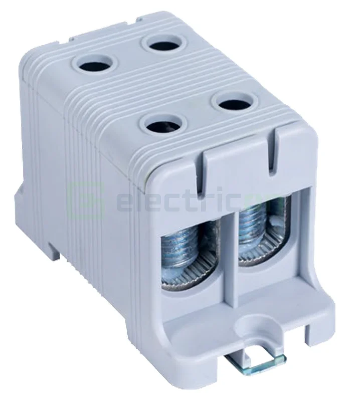 Cleme și conectori electrici - Clema de derivație, 2P, montaj pe sina, 95 mm², gri, Tracon Electric, FLEAL-95/2