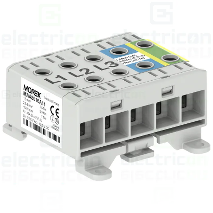 Clemă derivaţie - Clema derivație Morek 5P 16mm șină DIN Al Cu