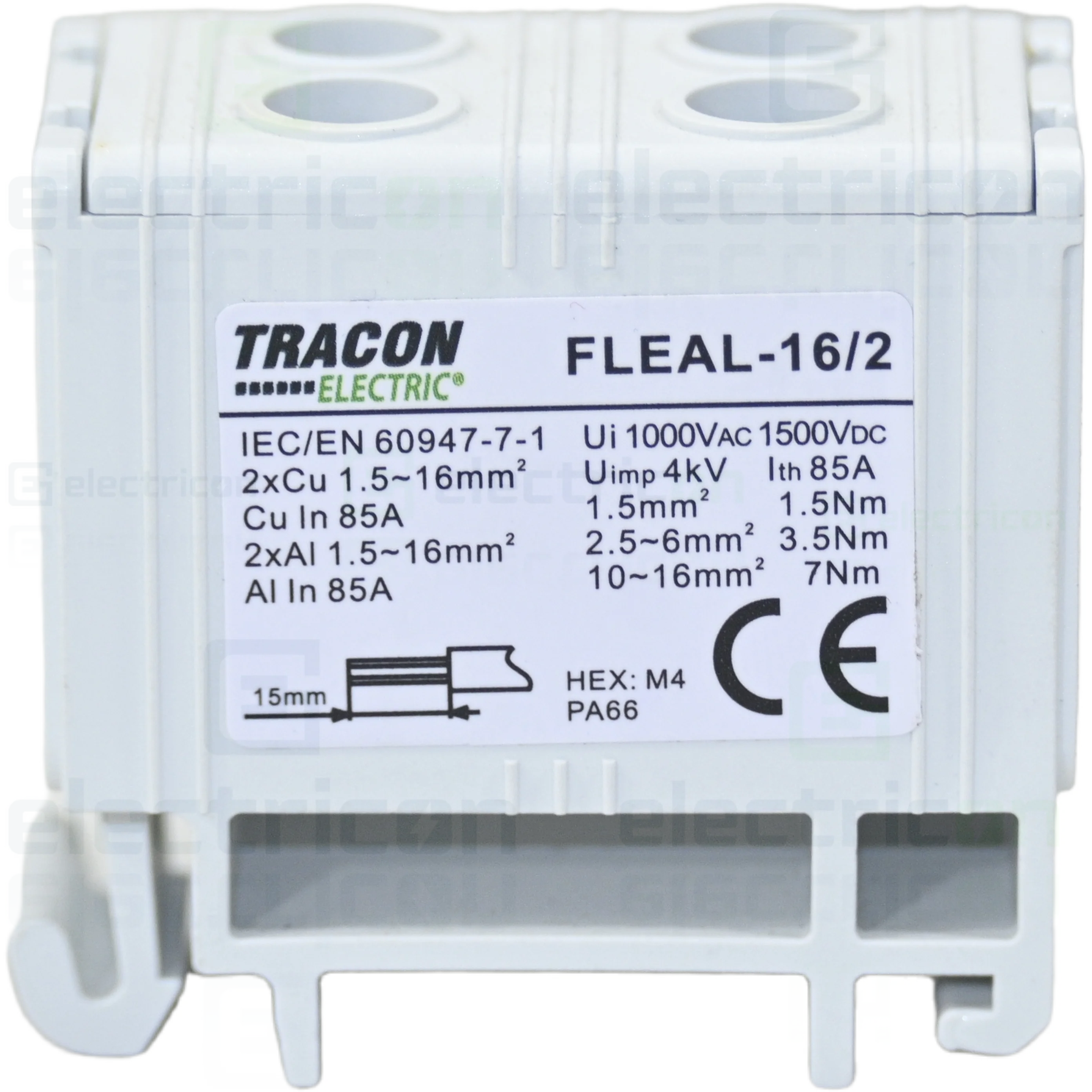 Clema de derivatie, fixare pe sina, gri, Tracon, FLEAL-16/2 [6]