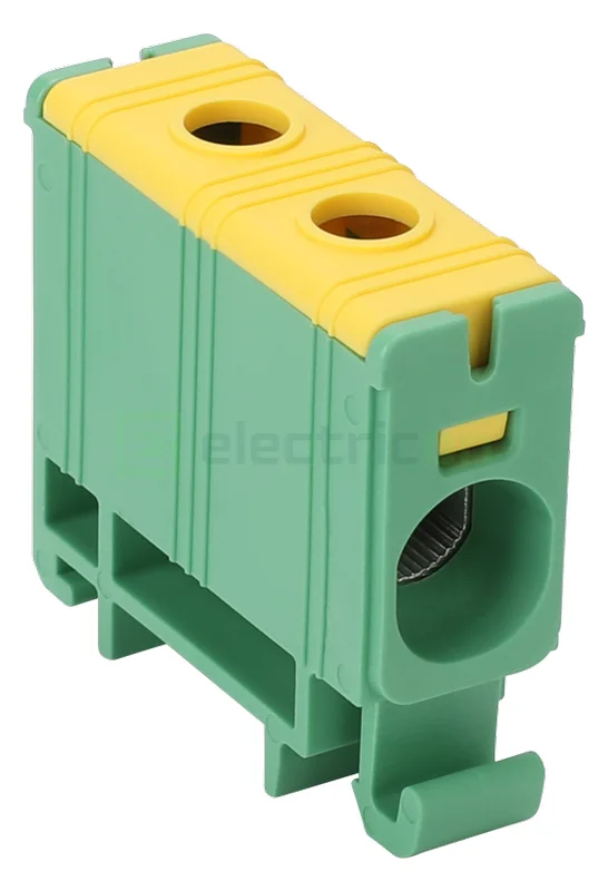 Cleme și conectori electrici - Clema de derivatie, fixare pe sina, Verde-Galben, 2.5-35 mm², max 135A, Tracon Electric, FLEAL-35/1ZS fleal35125