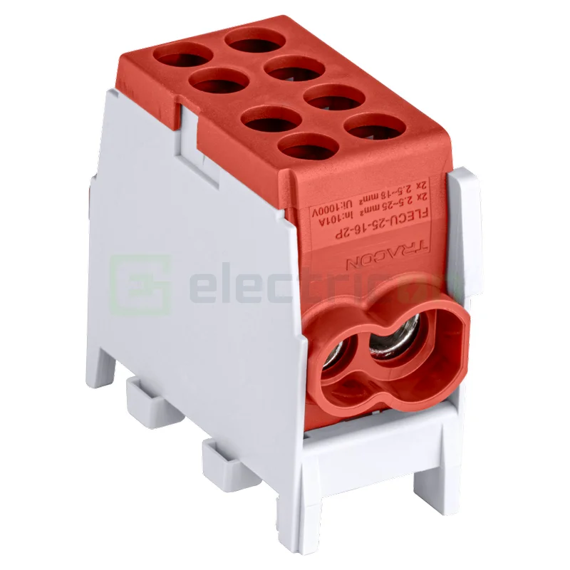 Cleme și conectori electrici - Clemă Derivație 25mm² Cu-Al Roșu Tracon FLECU-25-16-2P