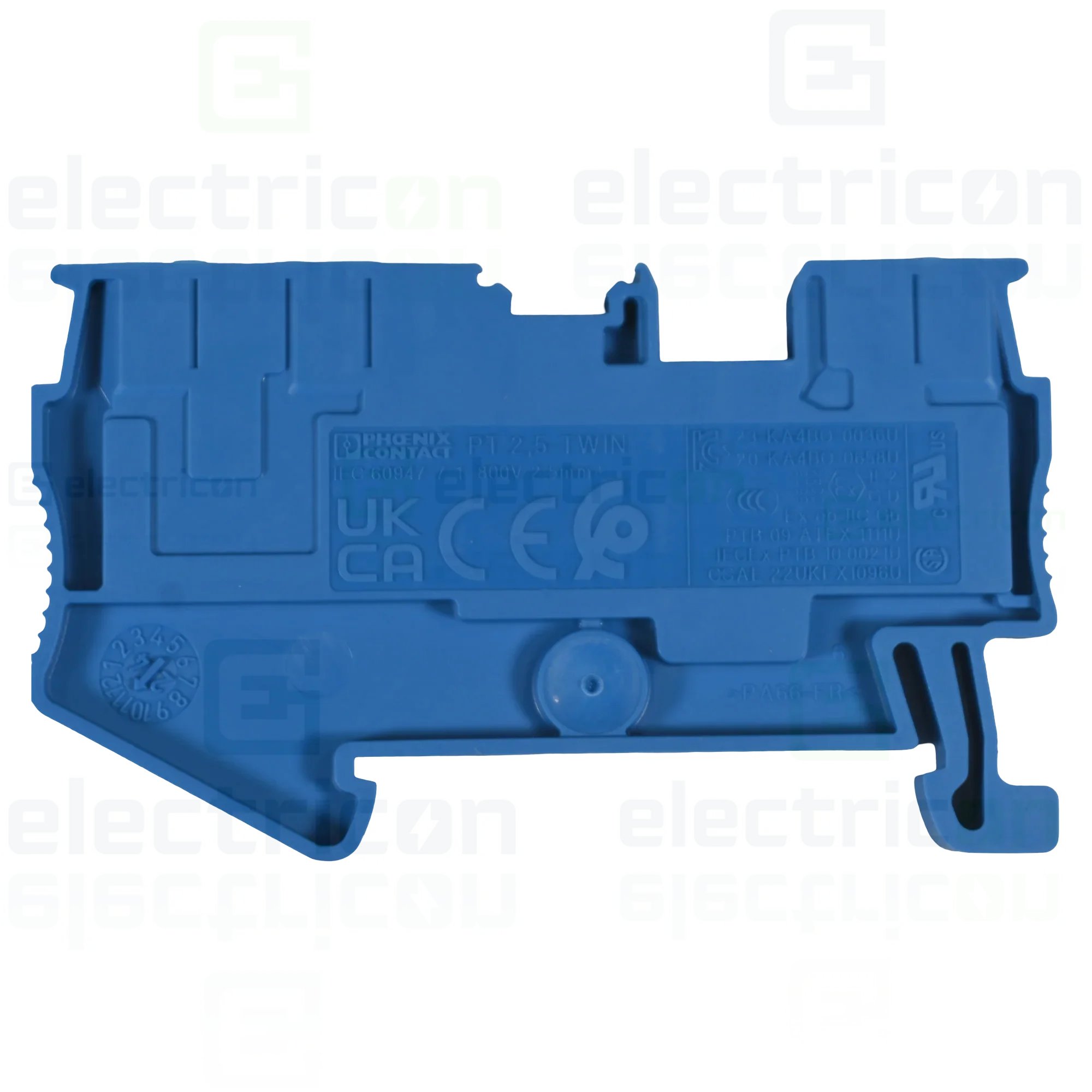 Clema șir, de trecere, cu capac, 3 conexiuni, 2,5 mm²,albastru, PT 2,5 TWIN BU, Phoenix Contact, 3209552 [1]