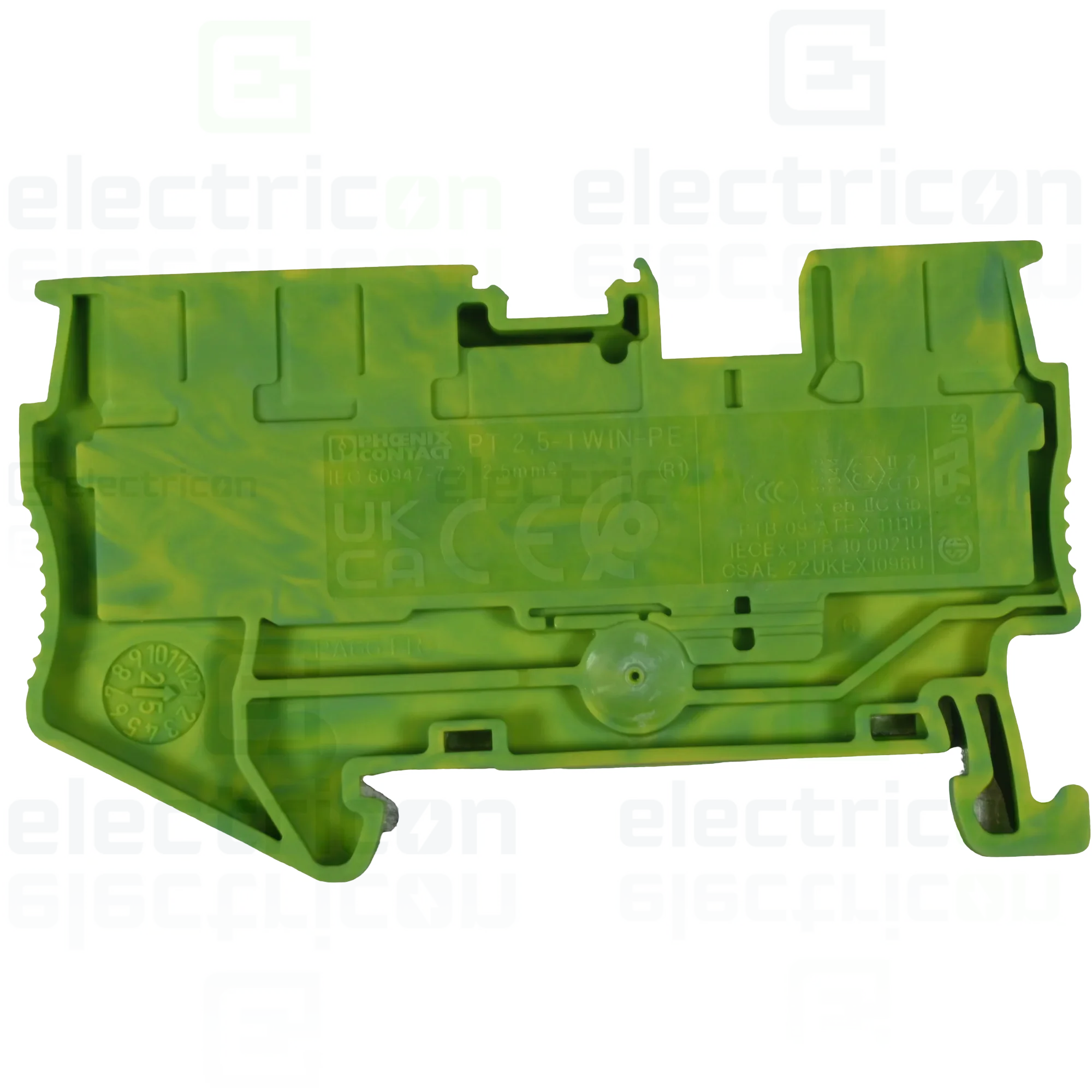 Clema șir, împământare, 3 conexiuni, 2.5mm², galben-verde, PT 2,5-TWIN-PE, Phoenix Contact, 3209565 [1]