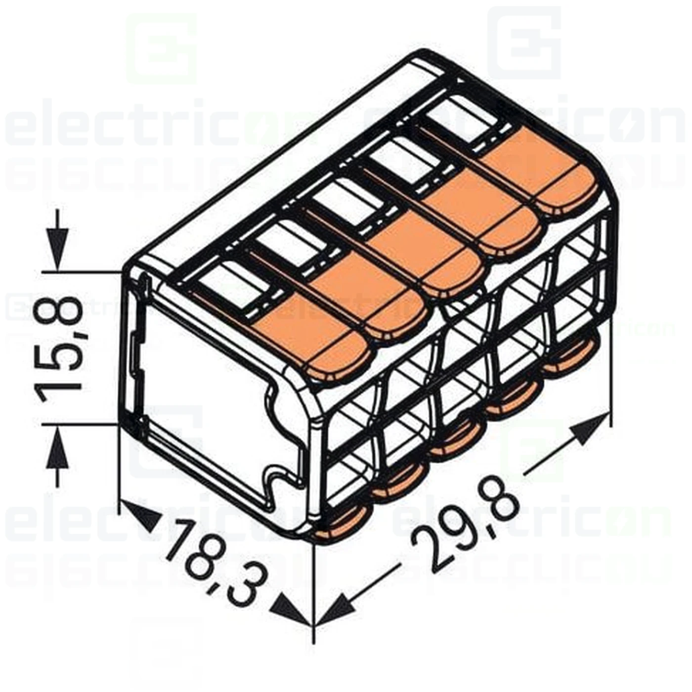 Clemă legătură doza pentru cablu lițat, 2x5x4mm² (10 conductori, 5 per rând), 4 mm², Wago, 221-420 [4]