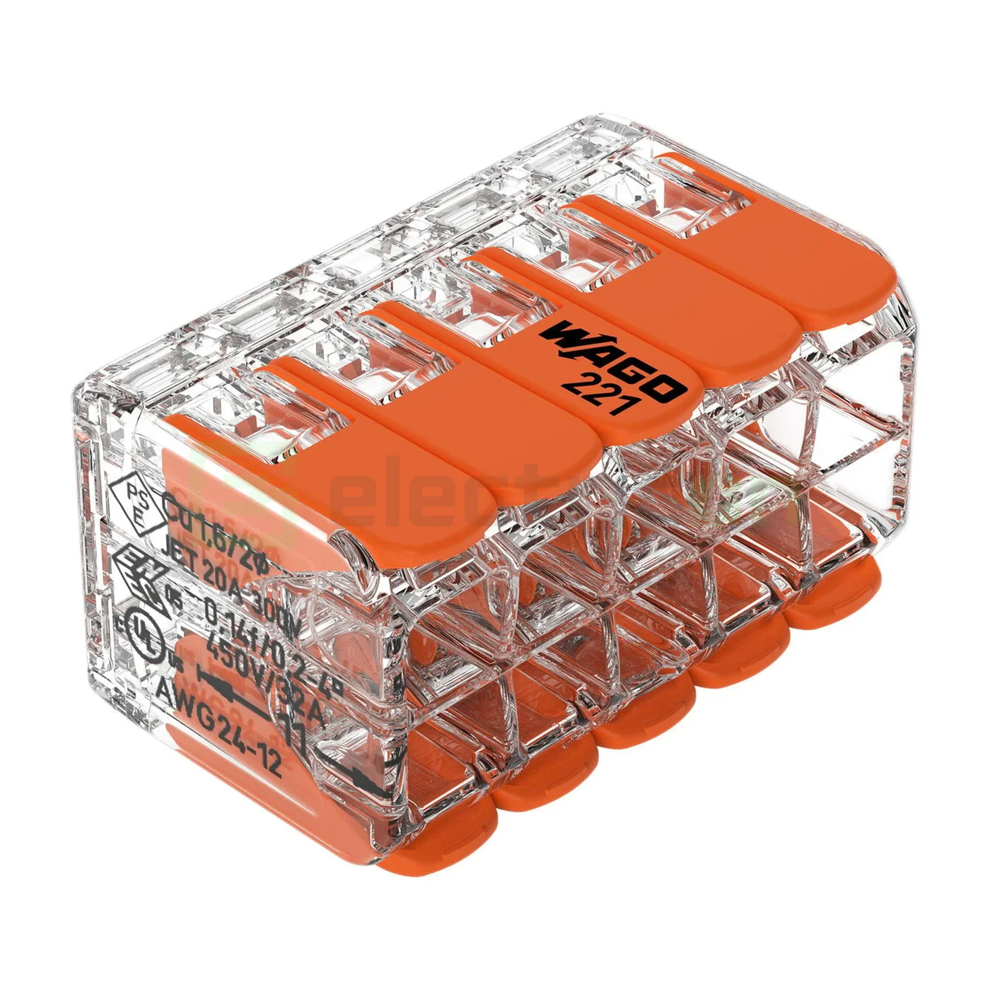 Cleme Wago - Clemă legătură doza pentru cablu lițat, 2x5x4mm² (10 conductori, 5 per rând), 4 mm², Wago, 221-420