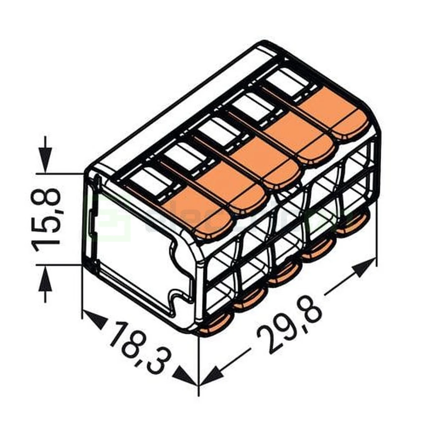 Clemă legătură doza pentru cablu lițat, 2x5x4mm² (10 conductori, 5 per rând), 4 mm², Wago, 221-420 [6]