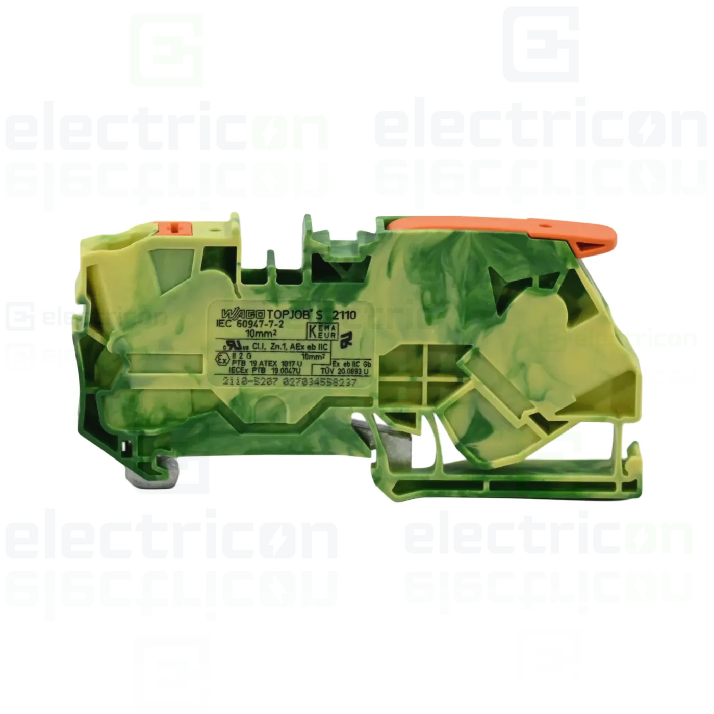 Cleme și conectori electrici - Clema șir, 2 conexiuni,împământare, 10 mm²,galben-verde, TopJobs Clamp, Wago, 2110-5207