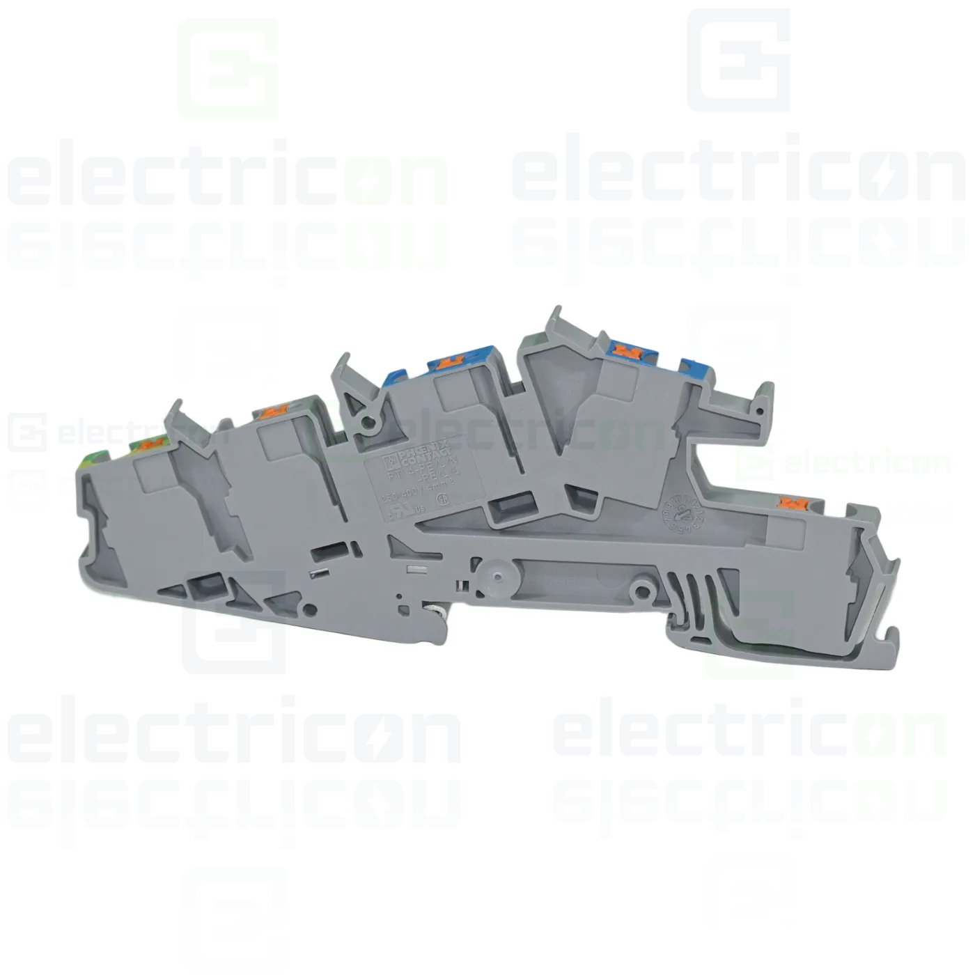 Cleme și conectori electrici - Clemă șir cu 3 etaje, 5 conexiuni, 0,2 - 6 mm², gri, PTI 4-PE/L/N, Phoenix Contact, 3214049