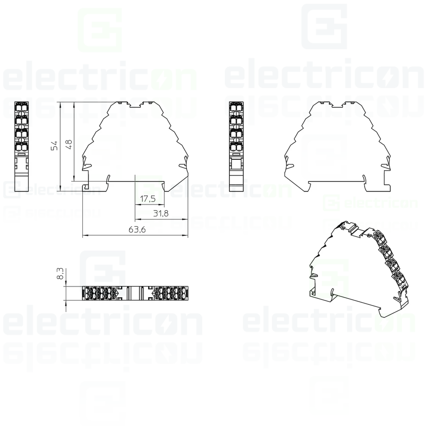 Clemă șir cu 4 etaje, 16 conexiuni, 0,14 - 2,5 mm², alb, PTRV 4/WH, Phoenix Contact, 3270115 [3]