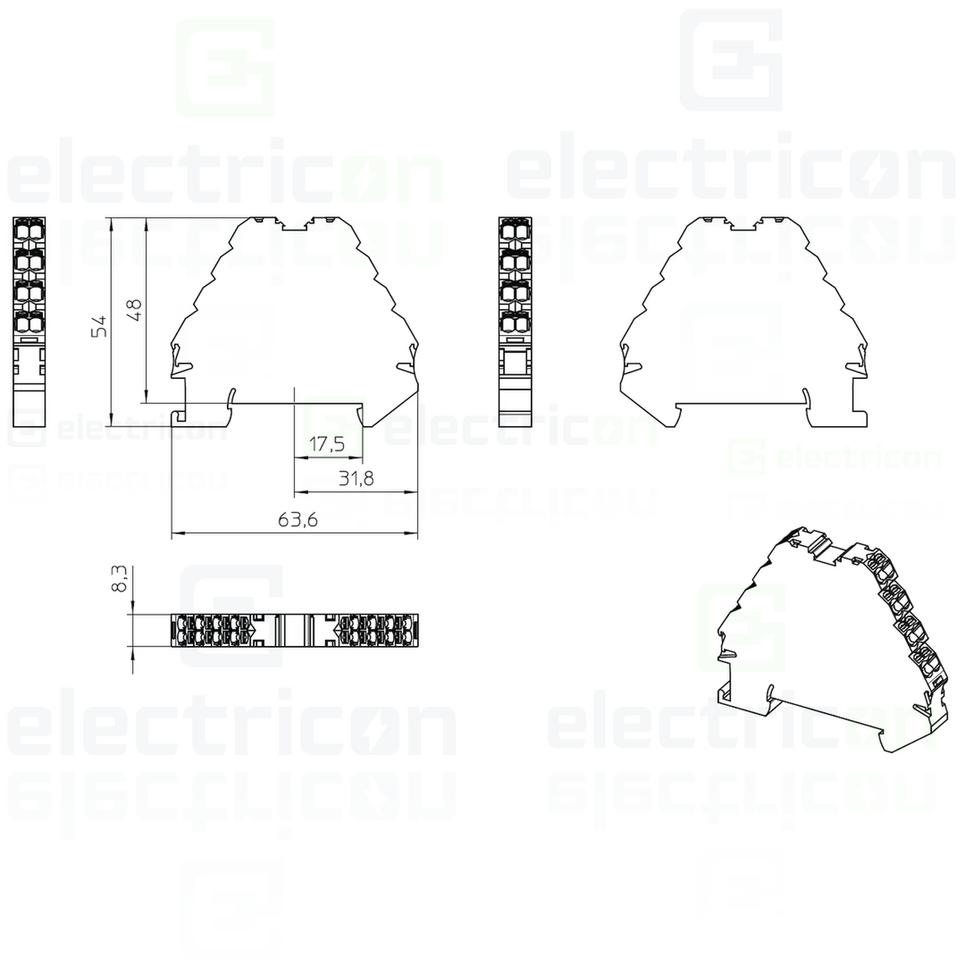 Clemă șir cu 4 etaje, 16 conexiuni, 0,14 - 2,5 mm², verde, PTRV 4/GN, Phoenix Contact, 3270122 [1]