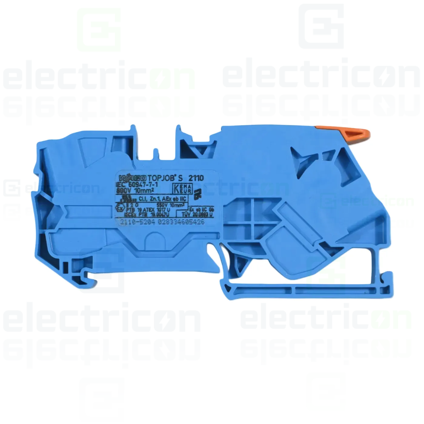 Cleme sir - Clema șir, cu pârghie și buton, 2 conexiuni, 10 mm²,albastru, TopJobs CLAMP, Wago, 2110-5204