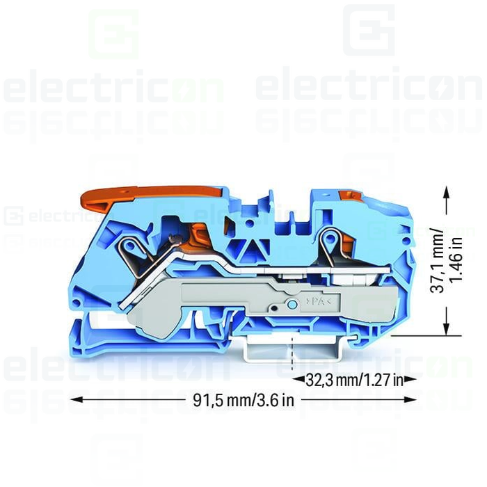 Clema șir, cu pârghie și buton, 2 conexiuni, 16 mm²,albastru, TopJobs Clamp, Wago, 2116-5204 [4]