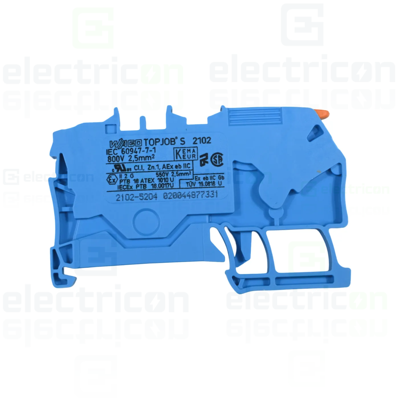 Cleme sir - Clema șir, cu pârghie și buton, 2 conexiuni, 2,5 mm²,albastru,TopJobs Clamp, Wago, 2102-5204