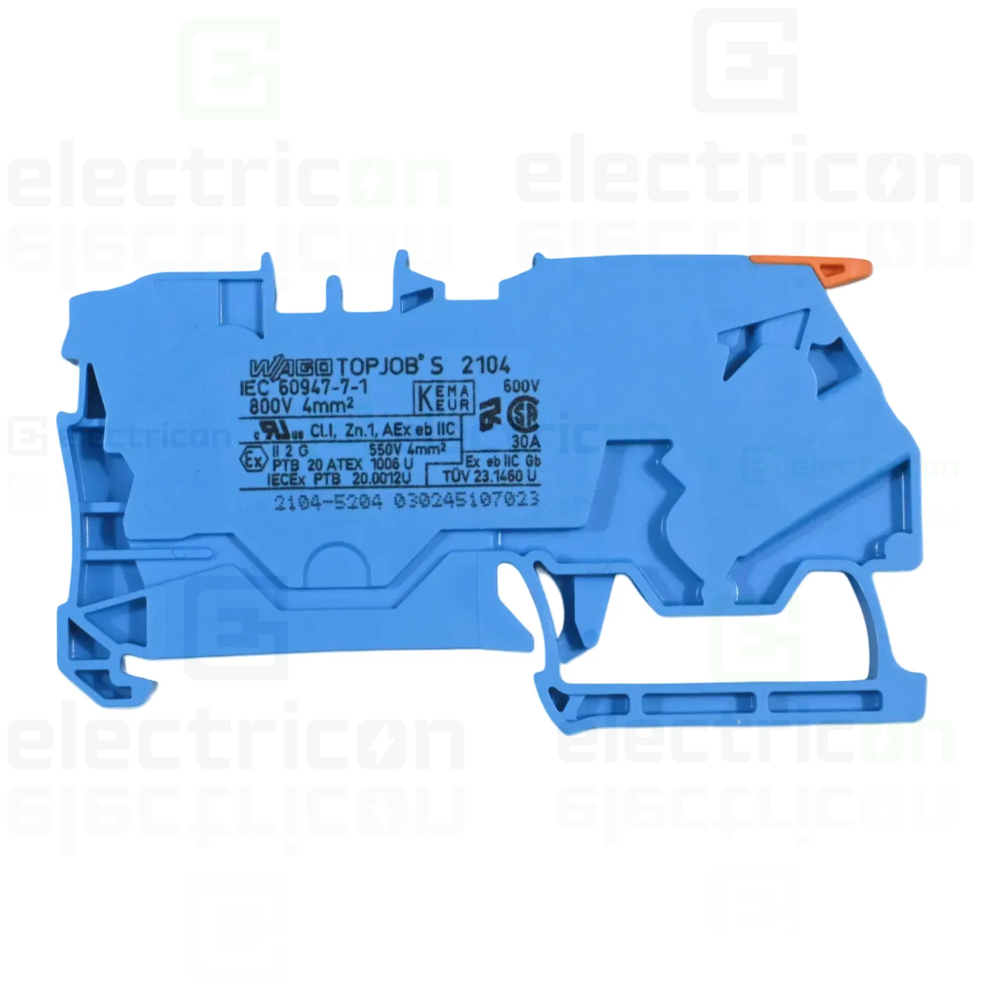 Cleme sir - Clema șir, cu pârghie și buton, 2 conexiuni, 4 mm², albastru, TopJobs Clamp, Wago, 2104-5204