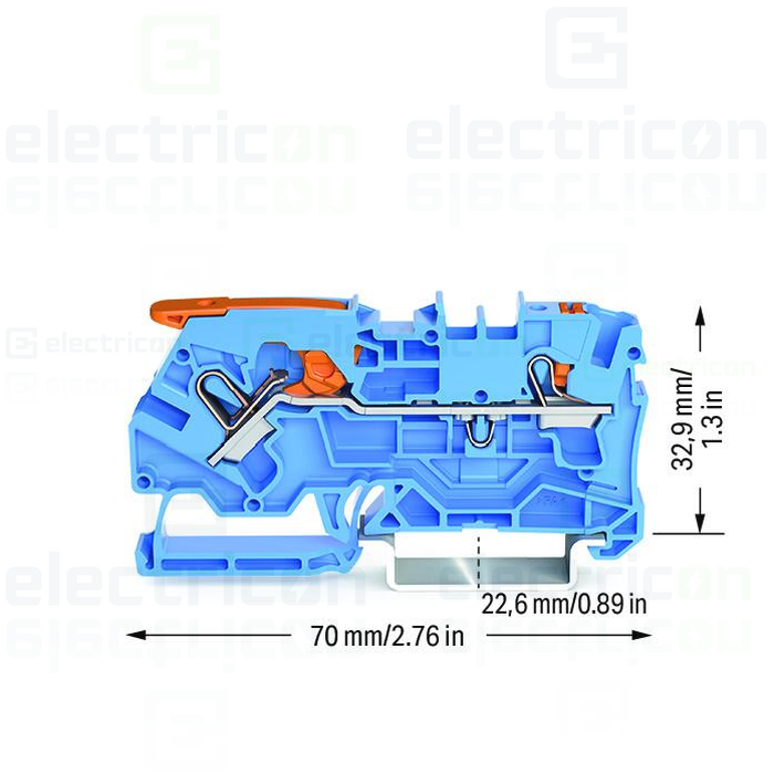 Clema șir, cu pârghie și buton, 2 conexiuni, 4 mm², albastru, TopJobs Clamp, Wago, 2104-5204 [3]