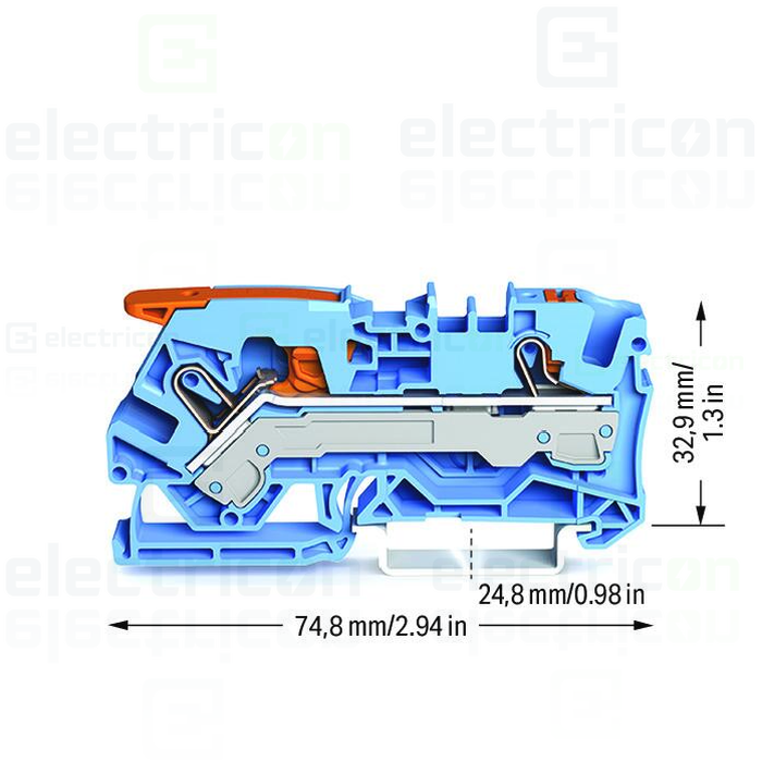 Clema șir, cu pârghie și buton, 2 conexiuni, 6 mm²,albastru,TopJobs Clamp, Wago, 2106-5204 [3]