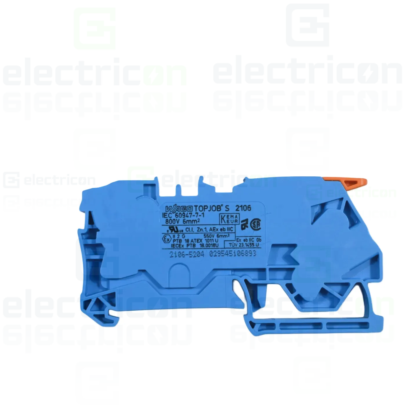 Cleme sir - Clema șir, cu pârghie și buton, 2 conexiuni, 6 mm²,albastru,TopJobs Clamp, Wago, 2106-5204