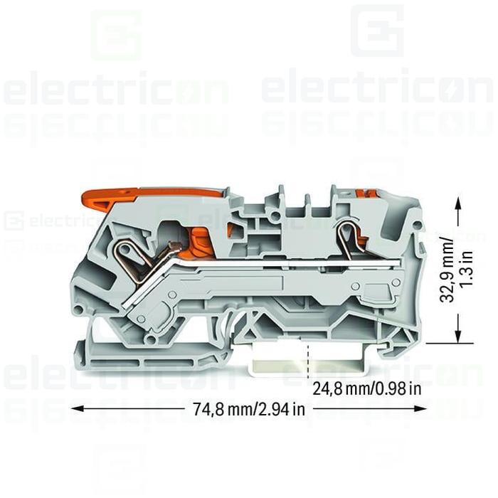 Clema șir, cu pârghie și buton, 2 conexiuni, 6 mm²,gri, TopJobs Clamp, Wago, 2106-5201 [3]