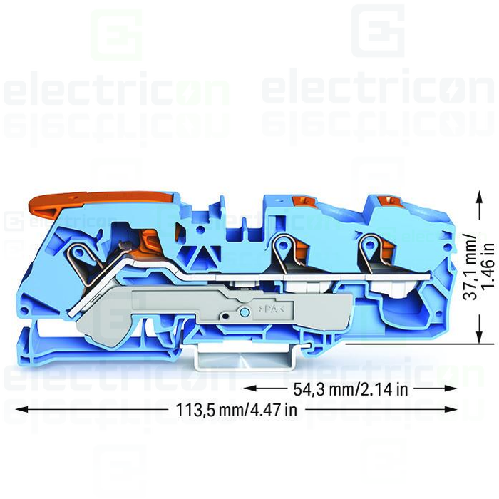 Clema șir, cu pârghie și buton, 3 conexiuni, 16 mm²,albastru, TopJobs Clamp, Wago, 2116-5304 [4]