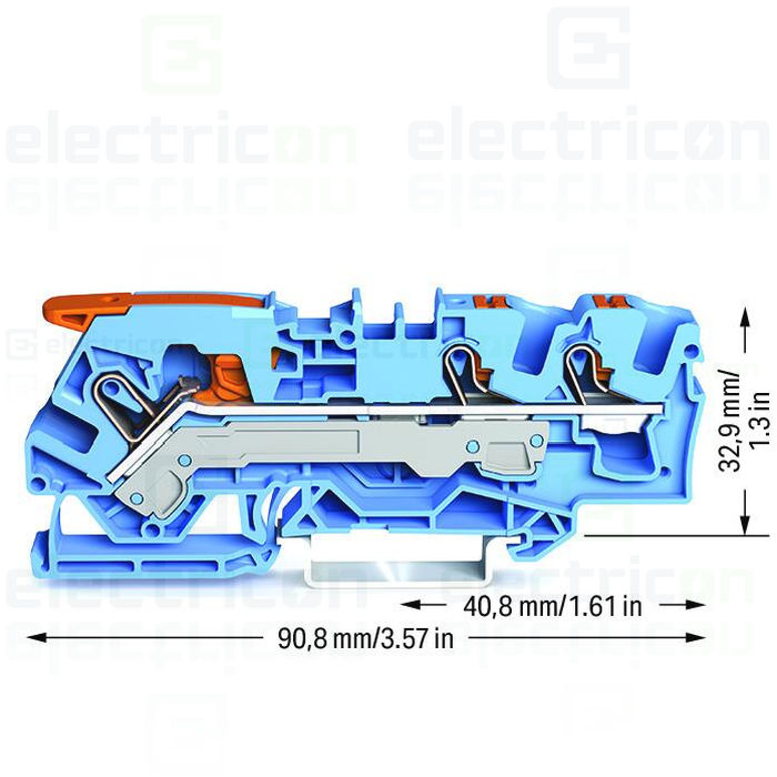 Clema șir, cu pârghie și buton, 3 conexiuni, 6 mm²,albastru,TopJobs Clamp, Wago, 2106-5304 [3]