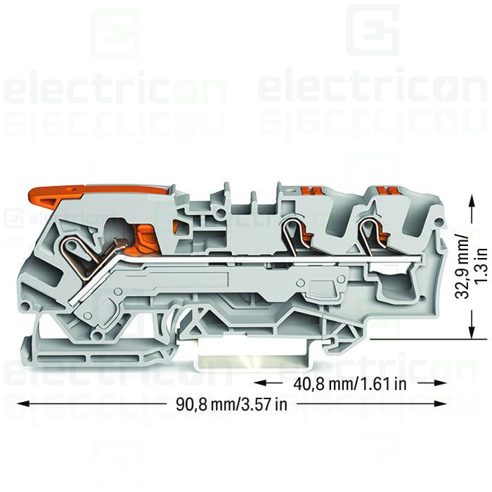 Clema șir, cu pârghie și buton, 3 conexiuni, 6 mm²,gri,TopJobs Clamp, Wago, 2106-5301 [3]