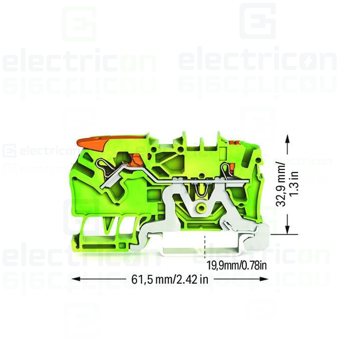 Clema șir, cu pârghie și buton,împământare, 2 conexiuni, 2,5 mm²,galben-verde,TopJobs Clamp, Wago, 2102-5207 [2]