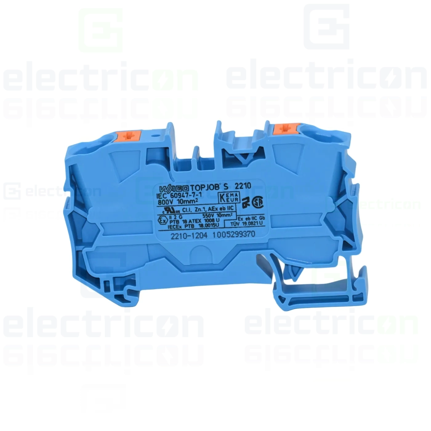 Cleme sir - Clema șir, de trecere, 2 conexiuni, 10 mm²,albastru, CAGE CLAMP, Wago, 2210-1204