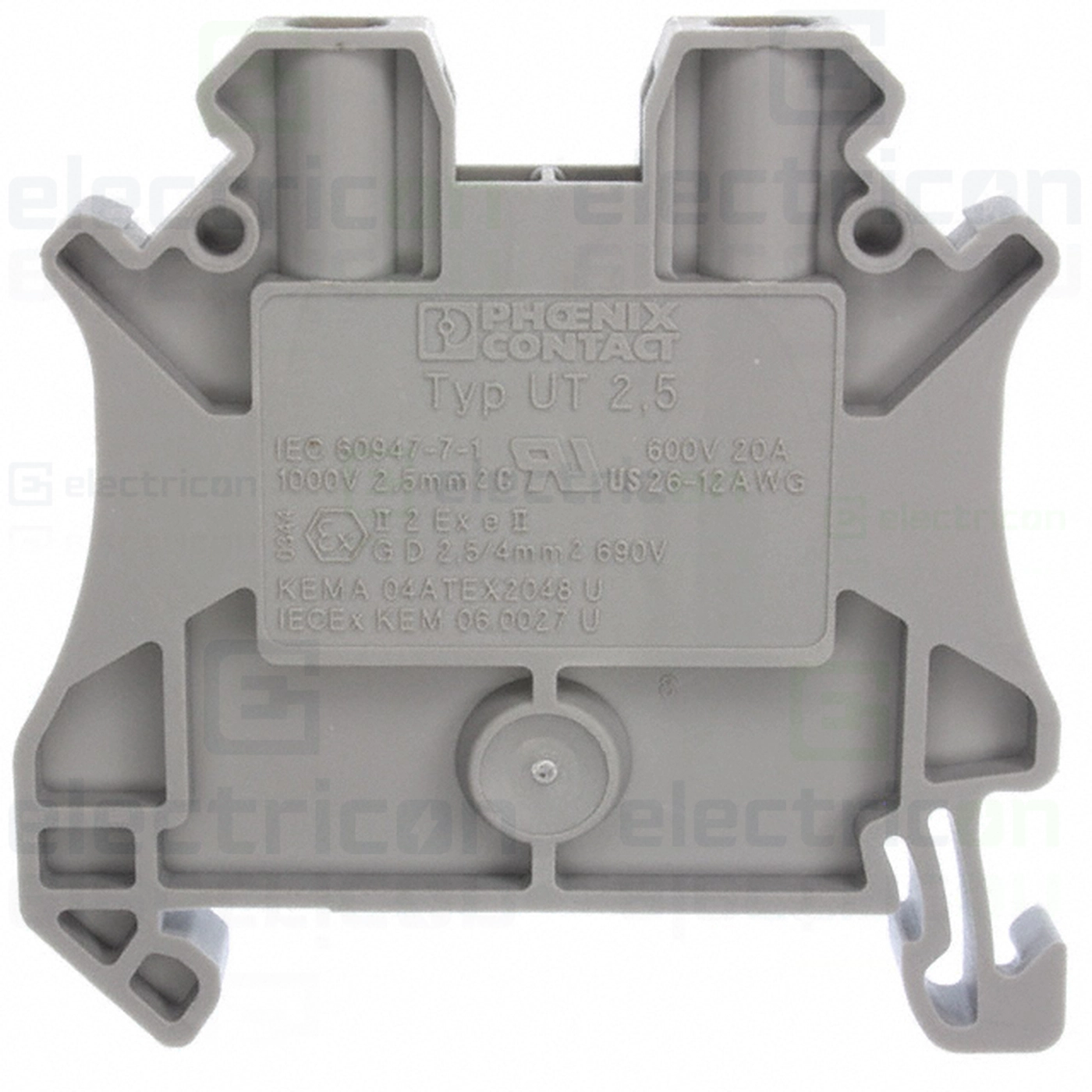 Cleme și conectori electrici - Clema sir, de trecere, 2 conexiuni,  2.5mm², gri, UT 2.5, Phoenix Contact, 3044076