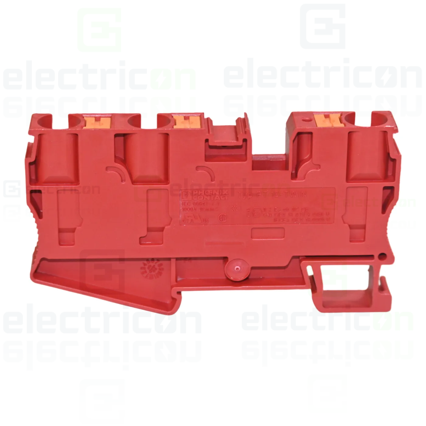 Cleme sir - Clema șir, de trecere, 3 conexiuni, 10 mm²,roșu, PT 10 TWIN RD, Phoenix Contact, 1375409