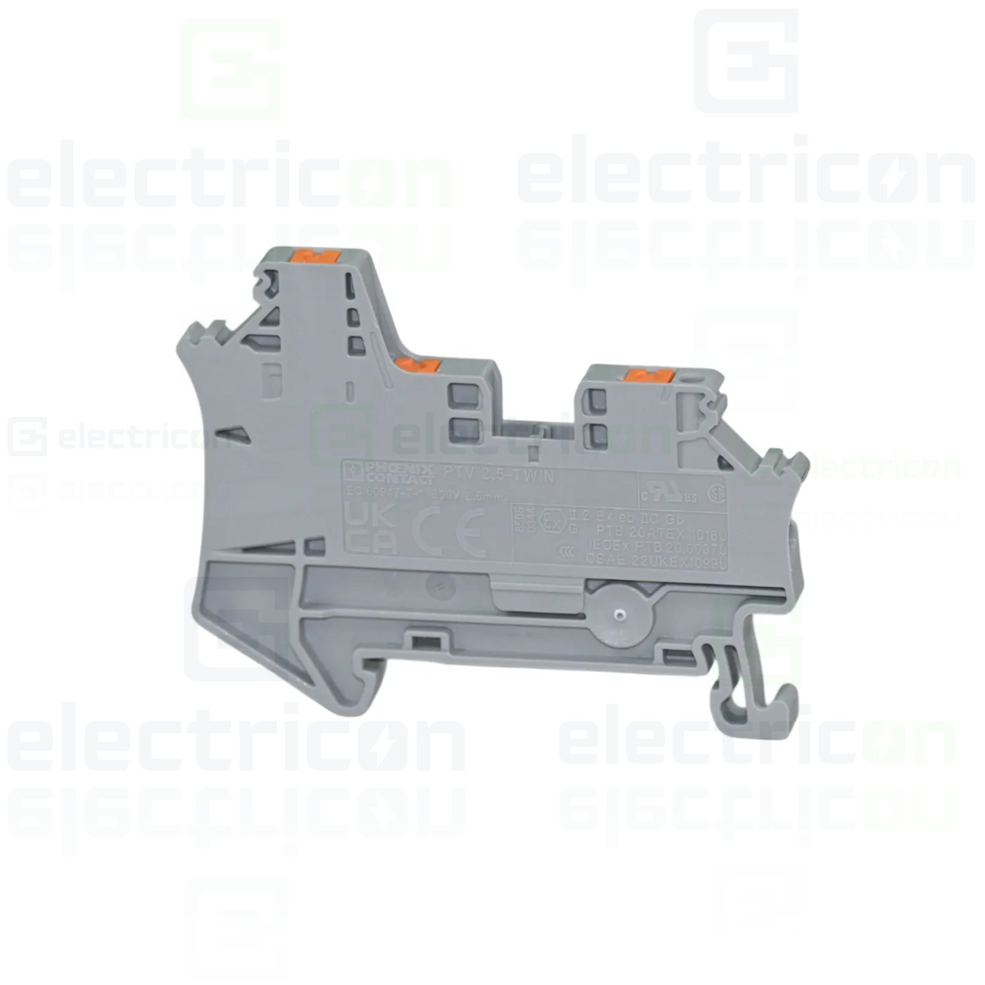 Cleme sir - Clemă șir de trecere, 3 conexiuni, 2,5 mm², gri, PTV 2,5 TWIN, Phoenix Contact, 1078966