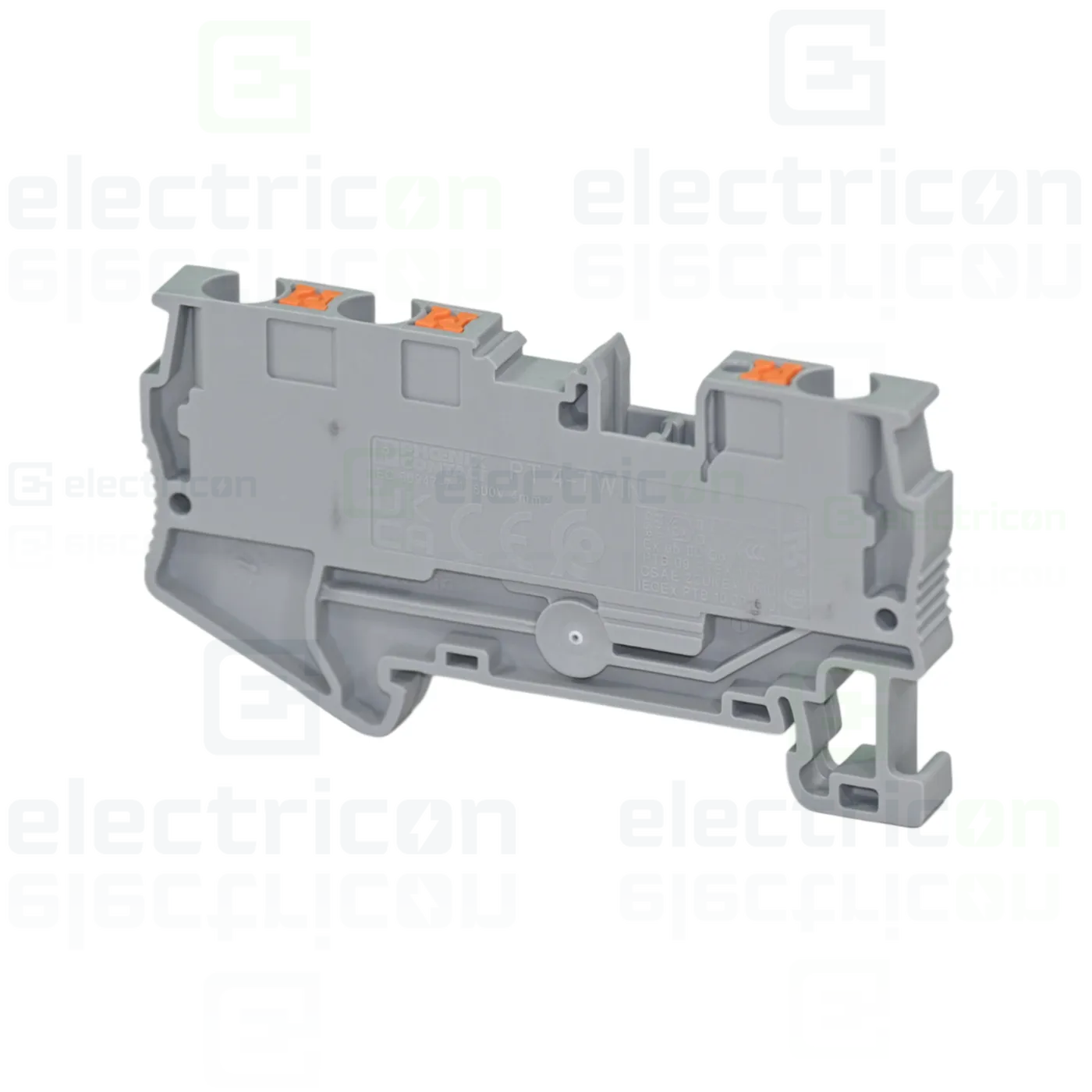 Cleme sir - Clema șir, de trecere, 3 conexiuni, 4 mm²,gri, PT 4-TWIN, Phoenix Contact, 3211771