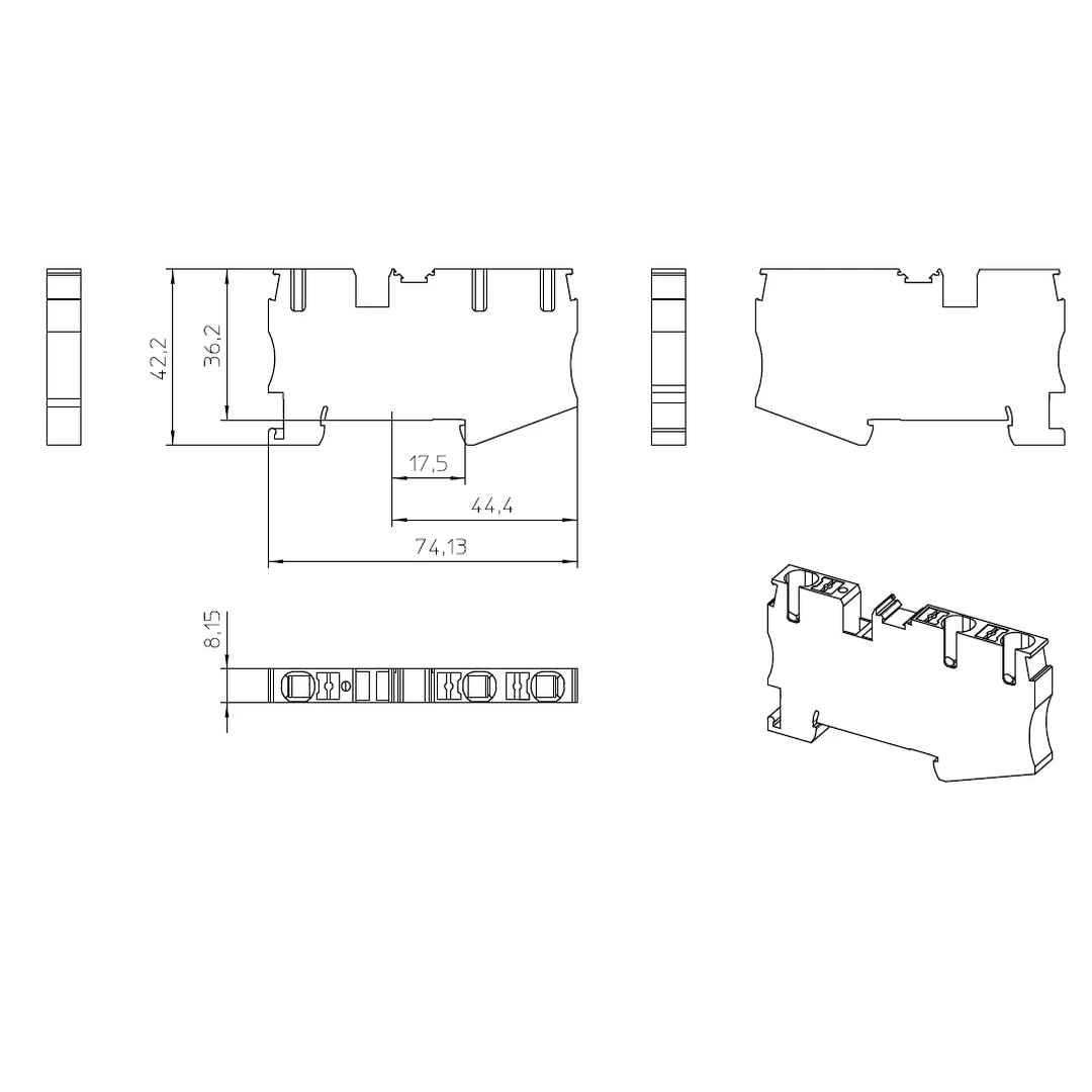 Clemă șir de trecere, 3 conexiuni, 6 mm², albastru, PT 6 TWIN BU, Phoenix Contact, 3211485 [1]